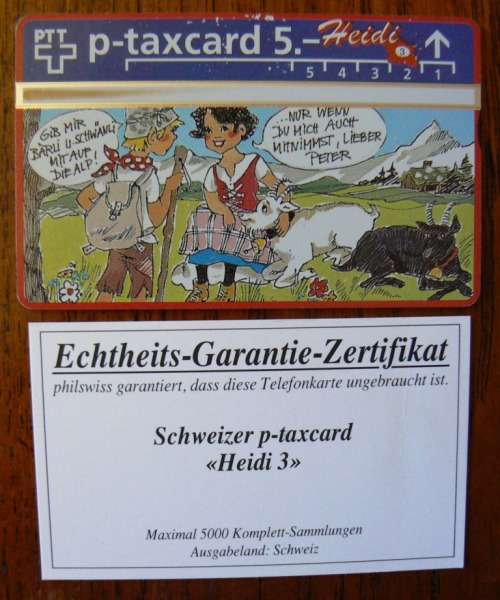 1993 Switzerland Heidi 3 collectible phone card with CoA