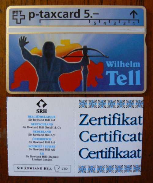 Switzerland collectible Wilhelm Tell 5 Fr phone card with CoA 1994 - only 1000 made