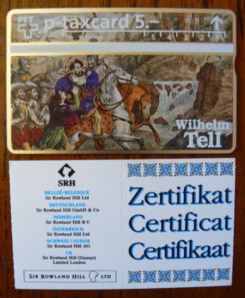 Switzerland collectible Wilhelm Tell 5 Fr phone card with CoA 1995