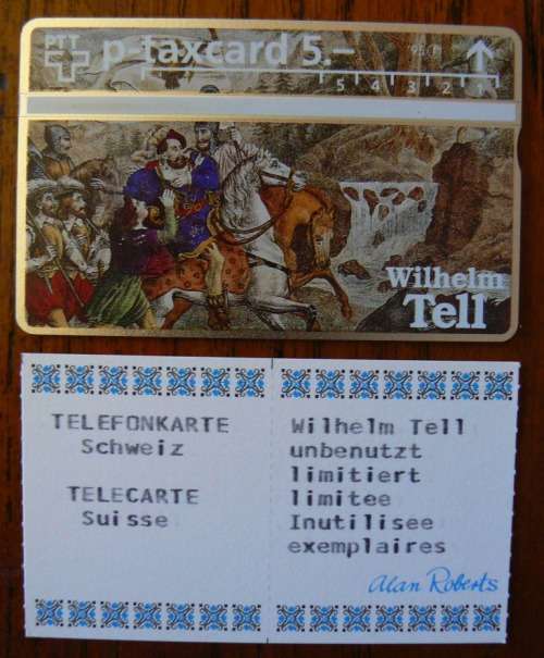 Switzerland collectible Wilhelm Tell 5 Fr phone card with CoA 1995