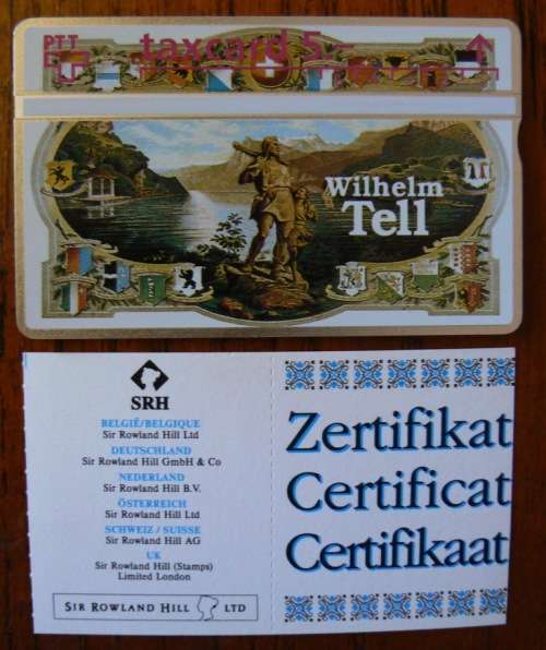 Switzerland collectible Wilhelm Tell 5 Fr phone card with CoA 1993