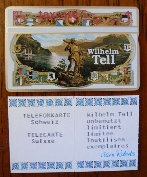 Switzerland collectible Wilhelm Tell 5 Fr phone card with CoA 1993