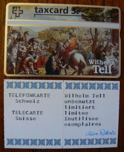 Switzerland collectible Wilhelm Tell 3 Fr phone card with CoA 1993