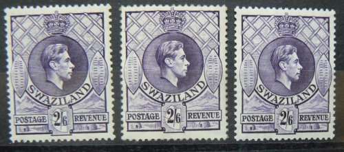 1938 Swaziland 2`6 MH (x3) - one bid takes all three stamps