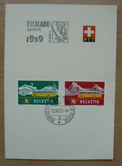 Switzerland collector`s card 1959 Genève annual festival with mobile post office cancellation