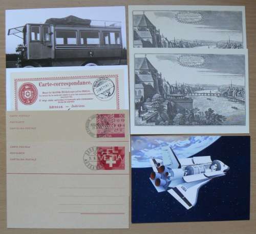 Switzerland lot of 7 prepaid post cards, officially cancelled 1980-1998