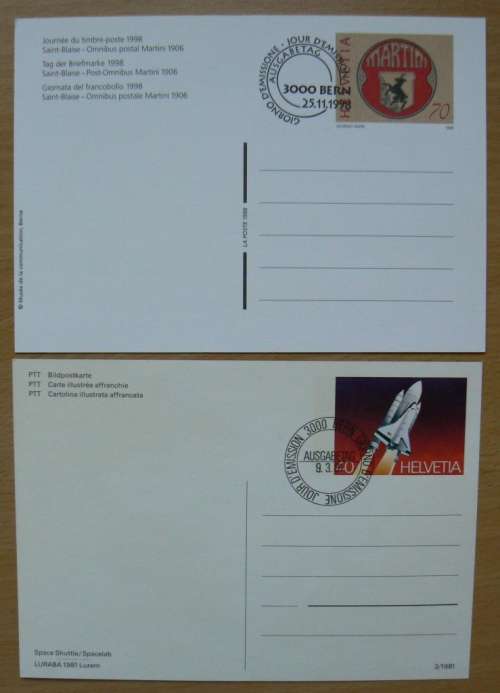 Switzerland lot of 7 prepaid post cards, officially cancelled 1980-1998