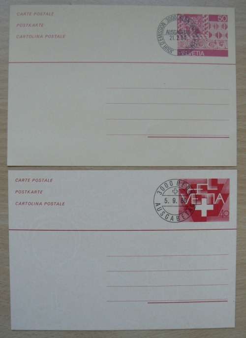 Switzerland lot of 7 prepaid post cards, officially cancelled 1980-1998