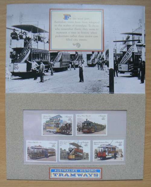 1989 Australia`s Historic Tramways collector`s stamp set of 5
