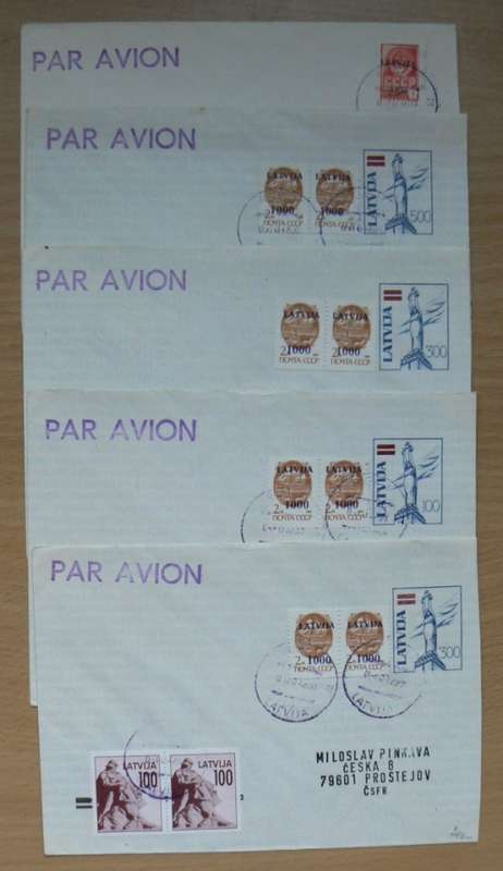 1992 Latvia lot of 5 covers airmail - restoration of independence from Soviet Russia
