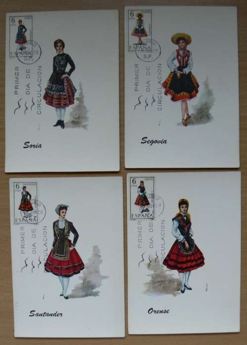 Spain 1970 & 1971 lot of 9 FDCs & 10 Maxi cards: costumes