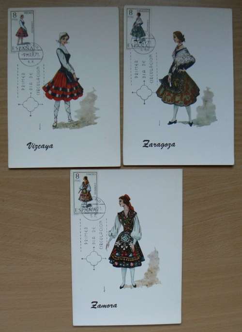 Spain 1970 & 1971 lot of 9 FDCs & 10 Maxi cards: costumes