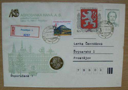 Registered cover 1993 dissolution of Czechoslovakia with Czech Republic & Slovakia