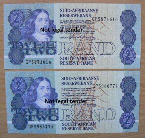 Pair of G de Kock 3rd Issue R2 notes - UNC, GP series