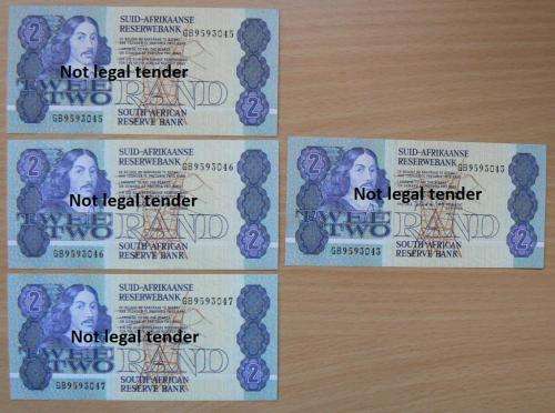 Lot of 4 G de Kock 3rd Issue R2 notes - UNC, 3 in sequence - GB