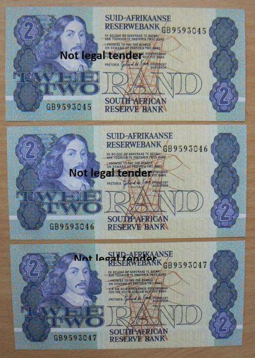 Lot of 4 G de Kock 3rd Issue R2 notes - UNC, 3 in sequence - GB