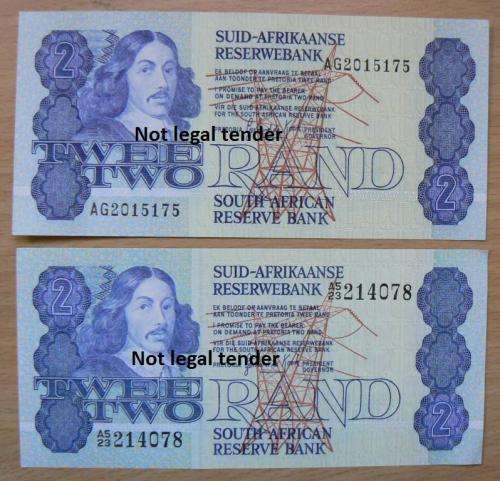 Pair of G de Kock 2nd Issue R2 notes - UNC, A5 & AG