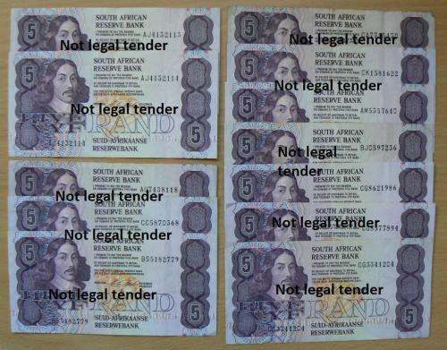 Lot of 12 Stals R5 notes used - one pair in sequence
