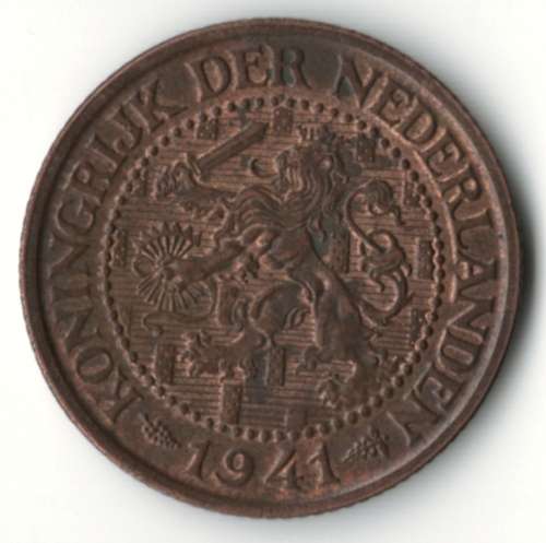 1941 Netherlands 2 1/2 Cent, toned