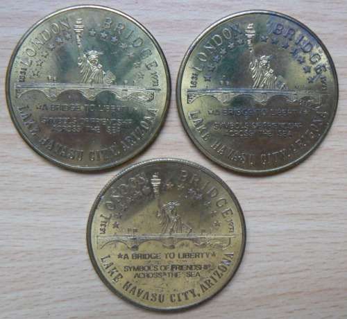 3 Large Lake Havasu City London Bridge Rotary Club 1 dollar tokens, 1986