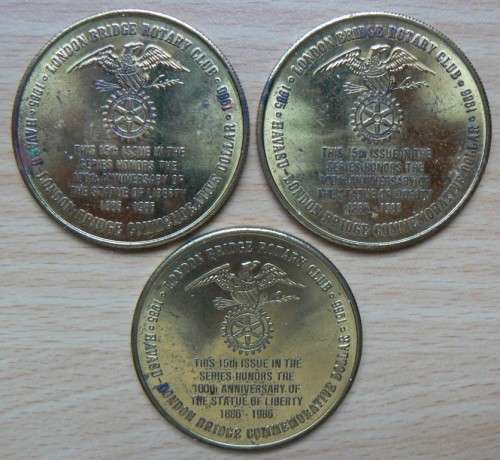 3 Large Lake Havasu City London Bridge Rotary Club 1 dollar tokens, 1986