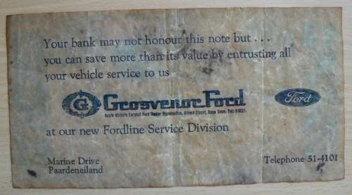 Infamous USA $1000 1840 replica note #8894 used by Grosvenor Ford Cape Town, circa 1950