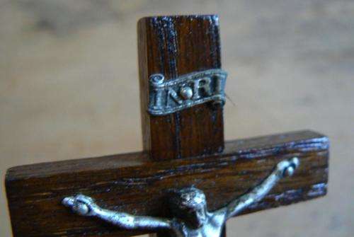 Mid-century desk wooden crucifix Jesus on the Cross INRI, 13cm high