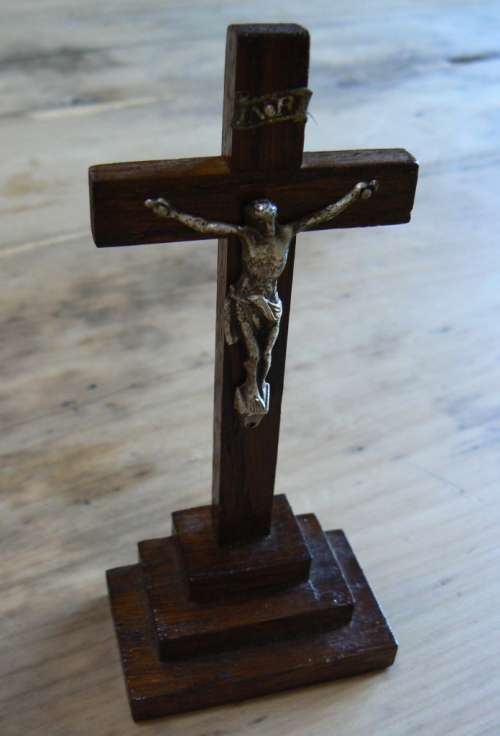 Mid-century desk wooden crucifix Jesus on the Cross INRI, 13cm high