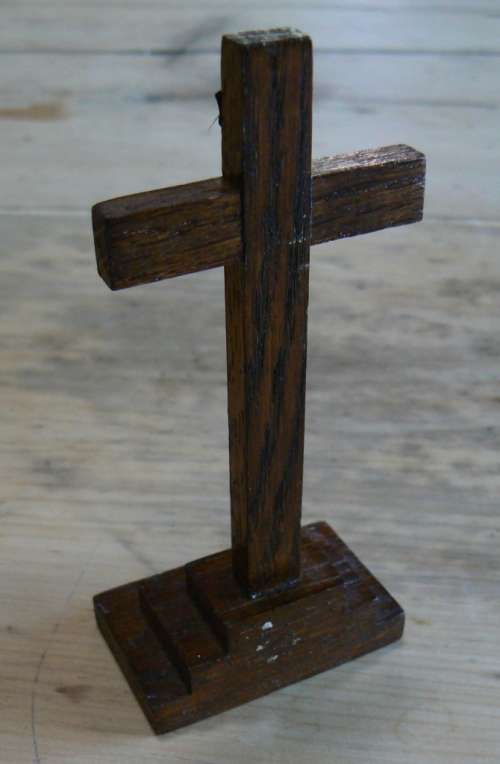 Mid-century desk wooden crucifix Jesus on the Cross INRI, 13cm high