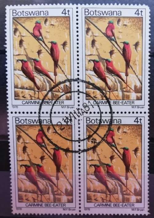 Botswana birds 1978 1t block of 4 MNH and 4t block of 4 used