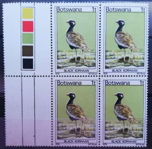 Botswana birds 1978 1t block of 4 MNH and 4t block of 4 used