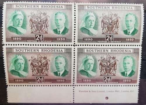Southern Rhodesia 1950 MNH block of 4 - some perf tear in middle