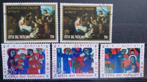 Vatican City lot of 24 officially cancelled unused stamps 1993 to 2002