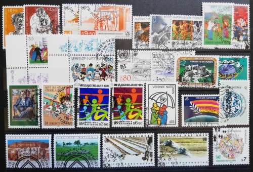 United Nations Geneva lot of 27 officially cancelled stamps, mostly 1980s, CV R500