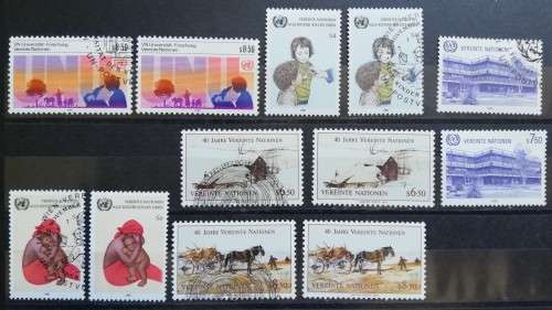 1985 United Nations Geneva lot of 6 MNH stamps & their official cancellations