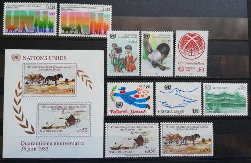 1985 United Nations Geneva full set of MNH stamps + minisheet