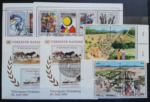 United Nations lot of 4 minsheets + 2 blocks of 4, 1985 and 1986 CV R500