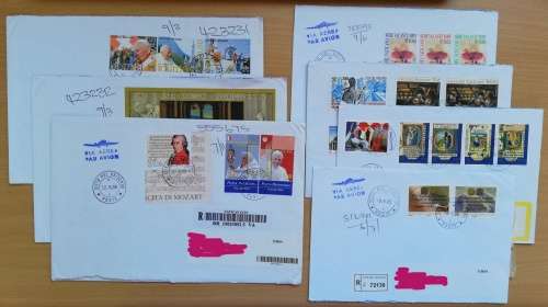 Lot of 7 Registered airmail letters Vatican City to Cape Town 1994-2006