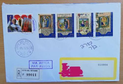 Lot of 7 Registered airmail letters Vatican City to Cape Town 1994-2006