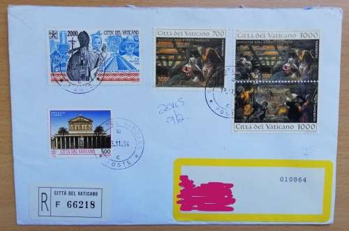 Lot of 7 Registered airmail letters Vatican City to Cape Town 1994-2006