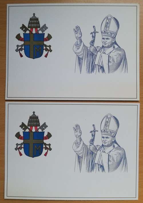 1981 Vatican City lot of 2 unused postcards Pope Blessing - with official cancellations