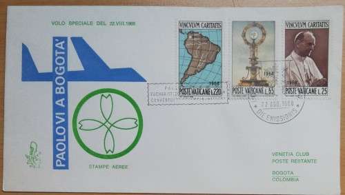 1968 Vatican City highly collectable Venetia Club FDC Bogota - numbered