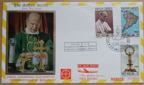 1968 Vatican Golden Series #102 cover airmail to Bogota