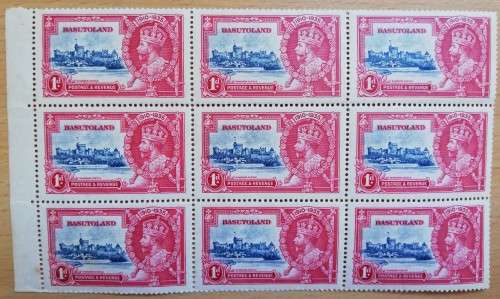 1935 Basutoland Silver Jubilee 1d block of 9 MNH
