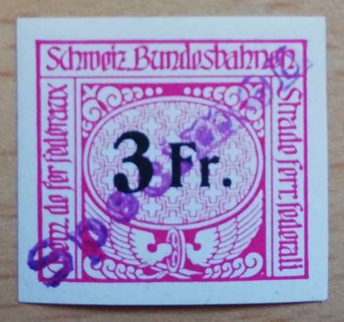 Switzerland Railway stamp 1940s MNH specimen 3Fr