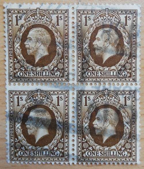Great Britain 1934-1936 1 Shilling block of 4 used