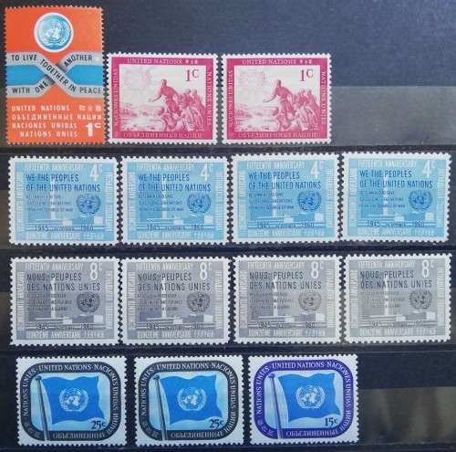 United Nations in New York, lot of 14 MNH stamps 1951-1961