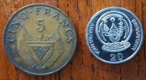 Rwanda 5 Francs 1987 & 20 Francs 2003
