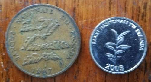 Rwanda 5 Francs 1987 & 20 Francs 2003