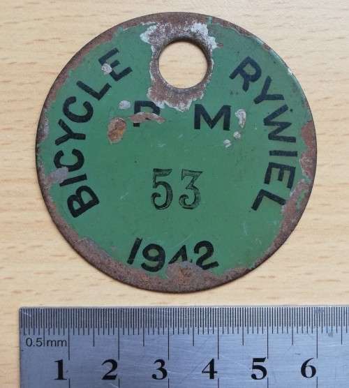 1942 Paarl Municipality Bicycle Rywiel license #53